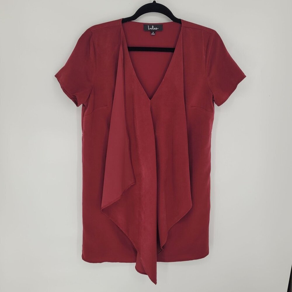 Lulus womens small Dear friend satin Drape front shift minidress wine maroon - Picture 10 of 10